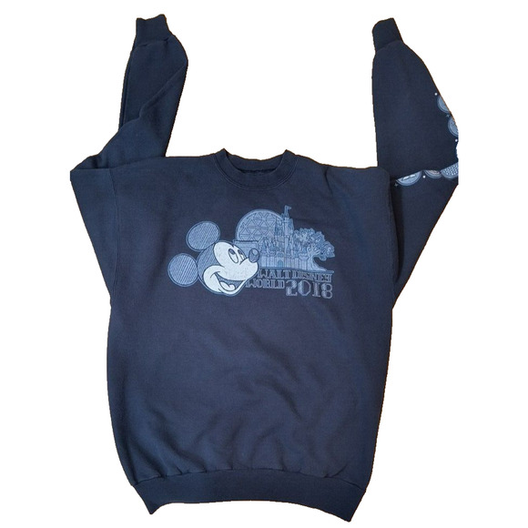 DISNEYWORLD 2018 Crew Sweatshirt Navy Mickey Mouse Large - Picture 1 of 9